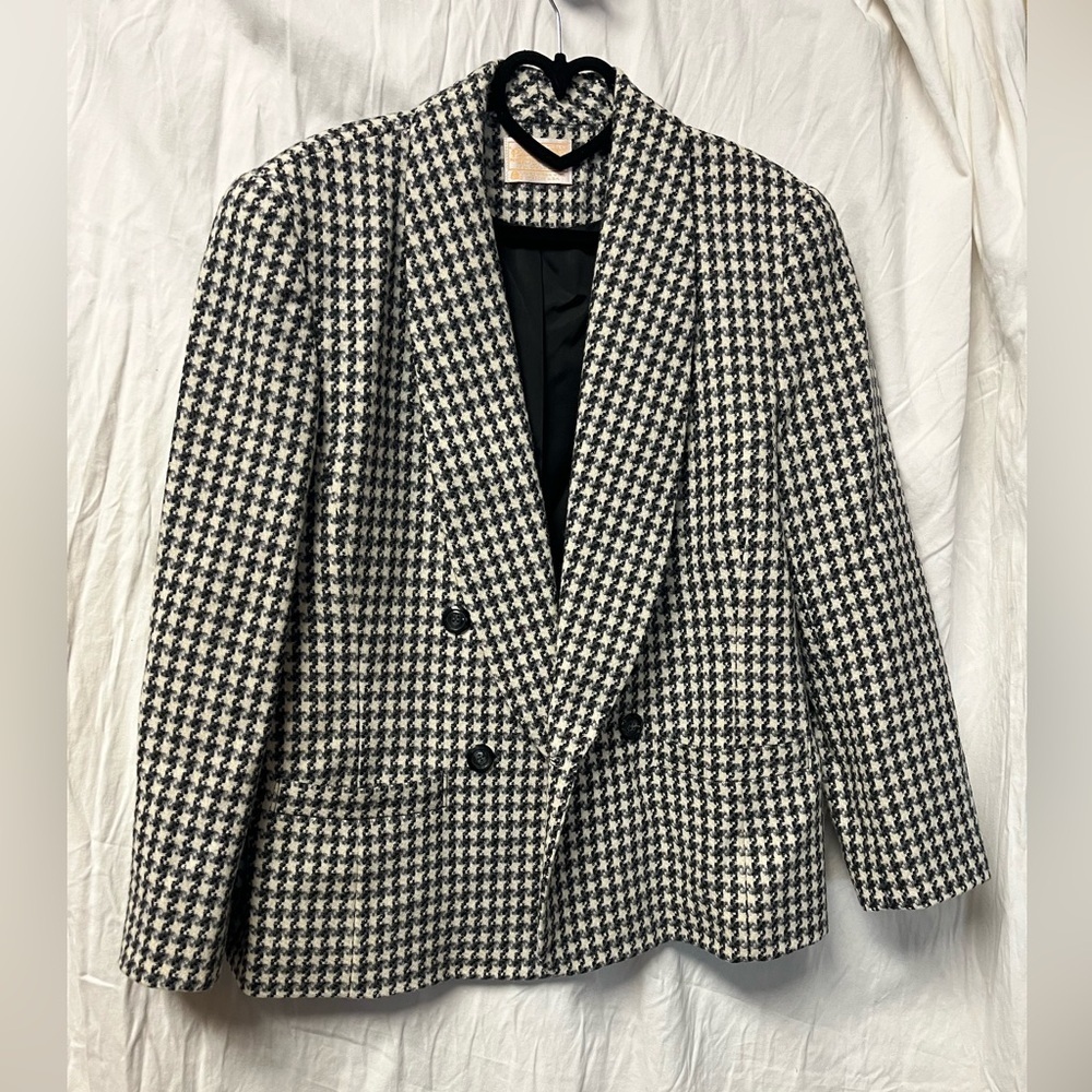 1970s Vintage Pendleton Women’s Blazer Jacket Houndstooth 100% Virgin Wool Sz 14